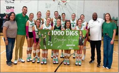 - Ropes volleyball libero Braedyn Reyna reached the milestone achievement of 1,000 career digs during a match against Post this past Saturday at Ropes High School. (Photo from Ropes Athletic Booster Club Facebook page)