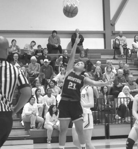 LAY-UP - Morton Maiden Aerieana Rodriguez layed the ball up during the teams contest last Monday. They will rematch against All-Satints this Tuesday at home at 6:15 P.M. (Staff photo by Aalijah Soliz)