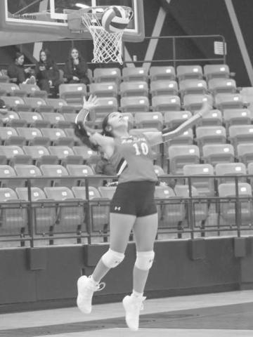 ACE - Levelland Loboette Mia Morin served the ball this past Tuesday on the road against the Brownfield Lady Cubs in the team’s win in five sets. (Staff photo by Aalijah Soliz)
