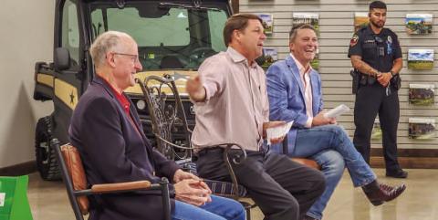 FARM BILL UPDATE - Congressmen Jodey Arrington, Ronny Jackson and Mike Conoway visited Levelland Thursday morning at South Plains Implement to give their constituents updates on the upcoming farm bill and here the public’s concerns. The gathering lasted a little over an hour with the beginning portion being the update and the end of the meeting being opened to the public for questions. (Staff photo by Dom Puente)