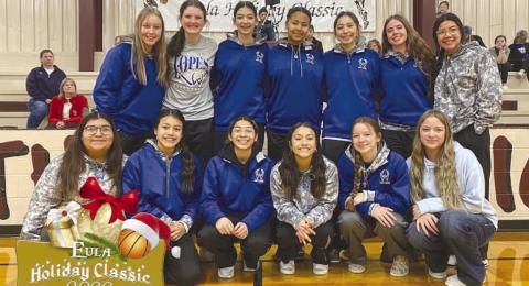 RUNNER UP- The Whiteface Lady Lopes went 3-1 and took second place in the Eula/Clyde Holiday Classic Basketball Tournament over the New Years’ Weekend. Two members of the team, Allison Martha and Emma Ayers were named to the All-Tournament Team. (Photo Courtesy of Amy Ayers)