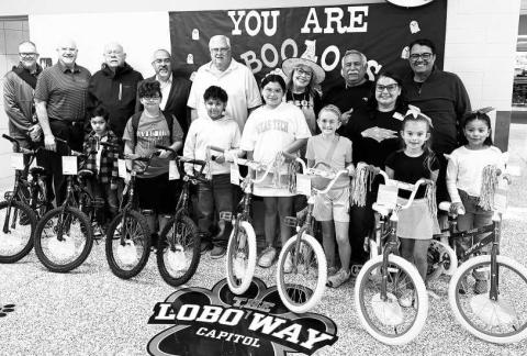 CAPITOL ELEMENTARY RIDE WITH ROTARY WINNERS -- These Capitol Elementary students are the winners of Ride with Rotary bicycles for perfect attendance for the first nine-weeks period presented by the Levelland Breakfast Rotary Club. The bicycles were sponsored by City Bank Levelland and Walmart. Pictured from left are second grader Mario Costa, fourth grader Ryan Jordan, fourth grader Aldo Mercado, fourth grader Genesis Marine, third grader Cora Grissom, second grader Blayke Moore, and second grader Yarceli M