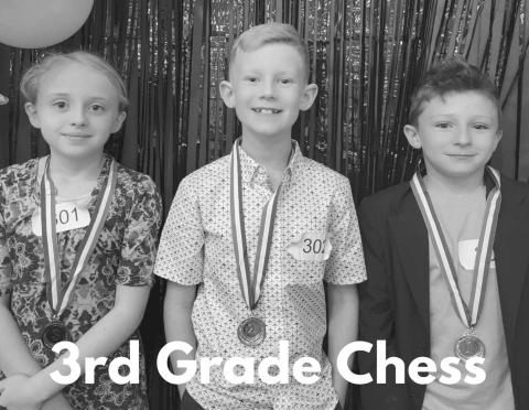 3RD GRADE CHESS WINNERS - 1st place Randol Harrison, 2nd place Morgan Campbell and 3rd place Bethany Burleson. (Photo courtesy of Cristal Isaacks)