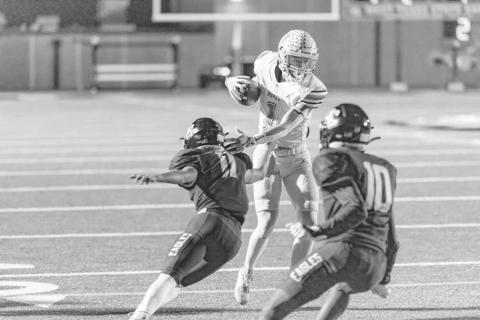 SLIPPERY - Ropes Eagle Reese William made the Sterling City defensive player miss with a juke move last Friday in Snyder for the team’s bi-district round of playoffs. (Photo courtesy of Donovan Martin)