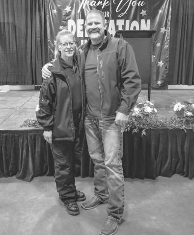 15 YEARS OF SERVICE - During the Employee Appreciation Banquet for the City of Levelland, Lance Edwards with the Levelland Fire Department was recognized for his 15 years of service. Pictured alongside Edwards is Interim Fire Chief Patricia Byars-Faulkner. (Staff photo by Dom Puente)