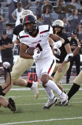 GETTINGUPTHEFIELD- Zameron LeCroy cut up the field after he made a reception against the Westerners’ defense.The Levelland Lobos fell to 0-3 after a Thursday loss against the Lubbock High Westerners 21-14 on the road in Lubbock. The Lobos will welcome the Estacado Matadors in to town for homecoming next Friday. (Staff Photo by Dom Puente)