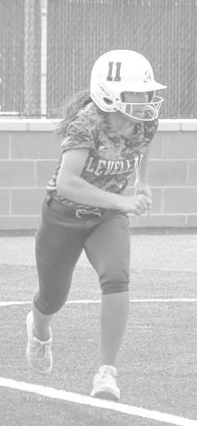 HUSTLE TO FIRST- The Levelland Loboette softball team participated in summer league softball at Sundown High School Tuesday. Loboette Mia Sepulbeda hustled down the baseline after she put the ball in play. (Staff Photo by Aalijah Soliz)