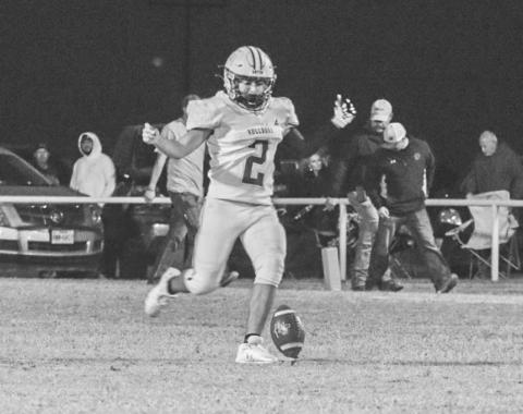 KICKOFF - Anton Bulldog Zian Martinez kicked the ball off to the Whitharral Panthers this past Friday during both team’s district game. (Staff photo by Aalijah Soliz)