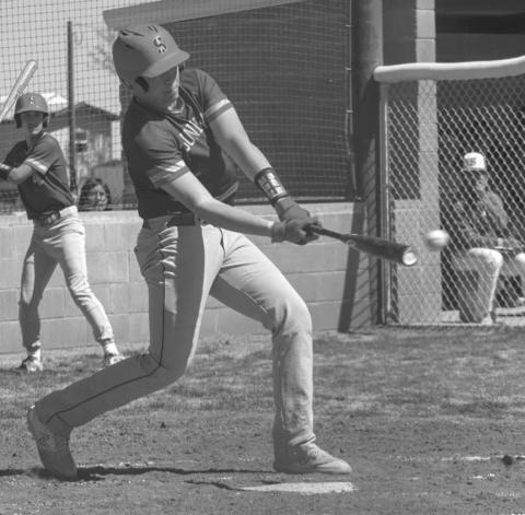 LINE DRIVE SINGLE - Sundown Roughneck Hunter Clark hit the ball to left field during the team’s game against the Ropes Eagles during their district matchup. The hit was good for a single and Clark finished the game 1-3 at the plate. The Roughnecks dropped the game 4-1 against the Eagles in the first game of the matchup. The Eagles would cap-off the two-game series with another win 10-0 in district play. (Staff photo by Aalijah Soliz)