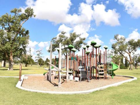 LEVELLAND CITY PARK – The City Park has three pavilions available for reservations, each with a playground and other amenities nearby. (Staff photo by Ada Niederhauser)