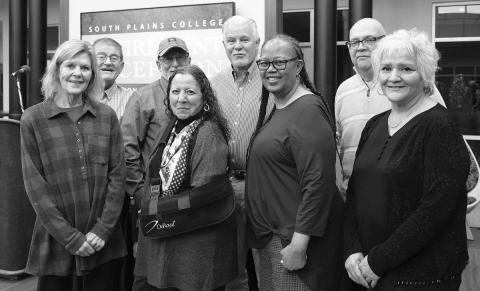SPC 2023 RETIREES – South Plains College recently honored its 2023 Spring and Fall Retirees. Shown on the front row are, from left, Stephanie Deering, Rosa Rincones, Myrna Whitehead and Teresa Chavez. On the back row are, from left, George Hensley, Scott Parker, Dennis Churchwell and Jesse Moreno. The retirees were honored during a ceremony Thursday in the Wilburn and Helen Wheeler Science Building. (Photo courtesy of Adrian Mellberg)