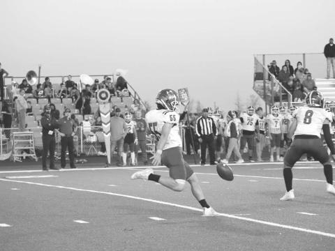 PUNT - Smyer Bobcat Kaden Price made a great punt during the teams competetion against the New Home Leapords last Friday. (Staff photo by Aalijah Soliz)