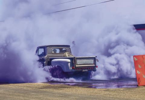 COLORFUL BURNOUT - The 18th Annual Thunder on the Plains Car Show was held this past weekend with the annual burnout event taking place at the Levelland City Park. Several competitors took the opportunity to burn rubber and let smoke fly. Pictured is Frank Swain who would earn first place and take the King of the Hill title. (Photo courtesy of Emily Campos)
