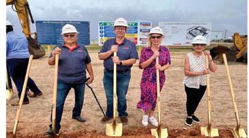 The Groundbreaking of the new Wastewater Treatment Plant! L-R: Council Member Max Ledesma, Mayor Pro Tem Michael Stueart, Mayor Breann Buxkemper and former Mayor Barbra Pinner did the honors!