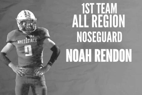 Whiteface Antelope Noah Rendon earned himself 1st Team All-Region Noseguard for his great play on the field this past season. The Whiteface Antelopes finished the season with a record of 11-- 1. (Photo courtesy of Jay Kelley)