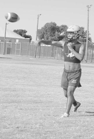 ANTON QB - Anton athlete Dominic Guitan was throwing to his recievers during Antons two-a-days. (Staff photo by Aalijah Soliz)