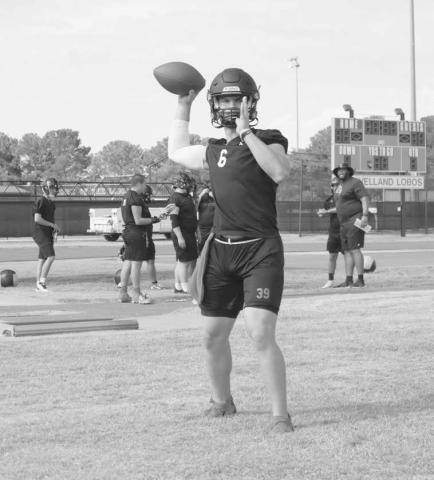 PRECISION - Levelland QB Rusty Johnson was in the motion of throwing the ball during practice drills at Levelland two-a-days training. (Staff photo by Aalijah Soliz)