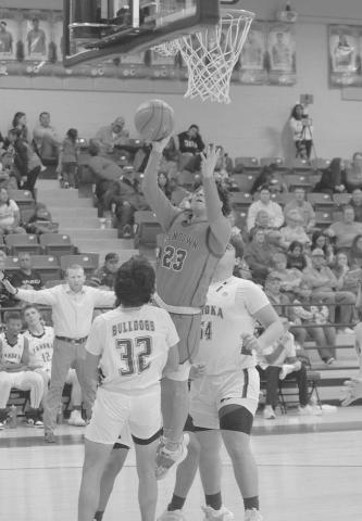 BASELINE DRIVE- The Sundown Roughnecks went on the road to Tahoka and lost 49-45 in a back and forth game. Jaryn Flores drove in the lane for a baseline lay-up. The Roughnecks next test was a road game against a very strong 19-5 Plains Cowboys team Friday. (Photo Courtesy of Chris Bratcher)