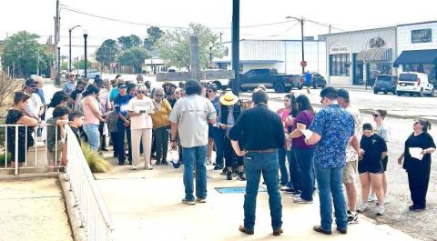 STATIONS OF THE CROSS-- Local worshippers gathered on the Levelland town square to participate in the annual “Stations of the Cross” service on Friday, April 3. The service has been hosted by St. Michael Catholic Church and St. Paul Lutheran Church since 2017. (Photo submitted by St. Paul Lutheran Church)
