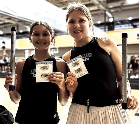 The UCA Cheer Camp Pin It Forward Award was presented to LHS Varsity Cheerleaders Co-Captain Mattie Buxkemper and JV Cheerleader Khloe Roberts. (photo courtesy of LISD)