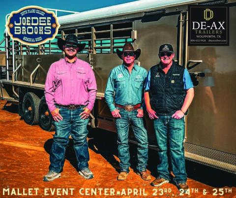 RODEO PROGRAM - The South Plains College Joe Dee Brooks Memorial Rodeo from April 23-25 at the Mallet Event Center in Levelland will raise money for SPC’s rodeo program while honoring a beloved SPC alumnus and member of the local community. DE-AX Trailer Sales, owned by SPC alumnus Dean Lopez (left) and Dax Stokes (right), will serve as the title sponsor of the Memorial Rodeo. (SPC Athletics)