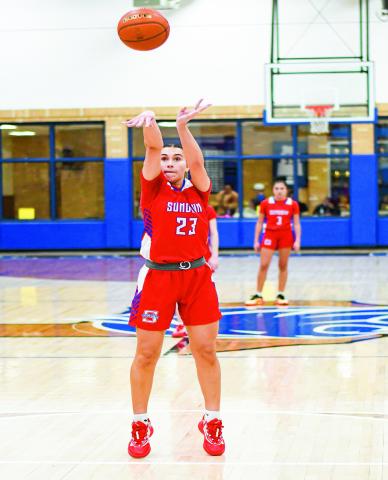 TAGGART AT THE CHARITY STRIPE - Sundown Roughette Kyndal Taggart shoots a free throw during their game against Smyer this past Friday night at Smyer High School. (Staff photo by Jentezen Smith)
