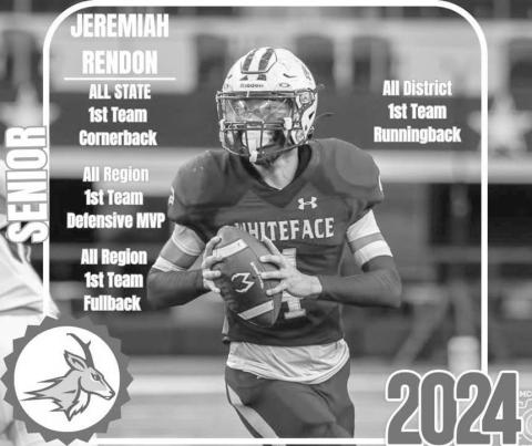 ALL STATE - Whiteface Antelope Jeremiah Rendon earned All-State Honors for 1st Team Cornerback, All-Region 1st Team Defensive MVP, All-Region 1st Team Fullback and All-District 1st Team Runningback. (Photo courtesy of Whiteface ISD)
