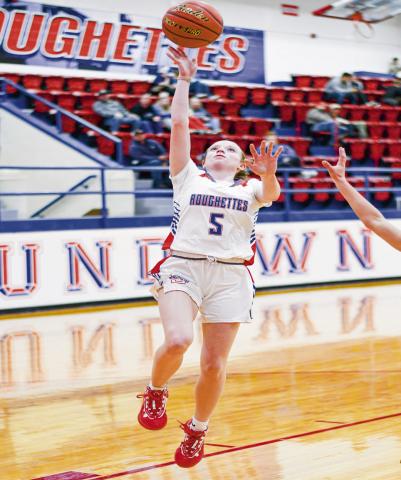 TRANSITION BUCKET - Sundown Roughette Camry Jourden goes up to score a transition bucket during their district game against Smyer this past Wednesday at Sundown High School. (Staff photo by Jentezen Smith)