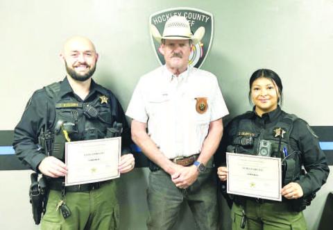 SHERIFF OFFICE PROMOTIONS - The Hockley County Sheriff's Office announced the creation of new Patrol Corporal positions as a part of its continued commitment to strong leadership and professional growth. Shown with Sheriff Chris Wischkaemper, Corporal Chris Gilbreath and Corporal Star Gilbreath each received promotions and bring a wealth of law enforcement experience, professionalism and dedication to serving Hockley County.