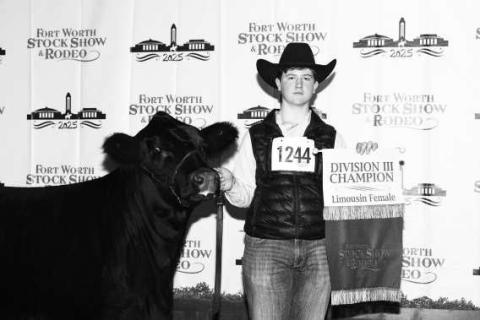DIVISION III CHAMPION- Pictured is Colt Parkinson who earned Division III in the Limousin Heifer Division at the 2025 Forth Worth Stock Show. (Sumbitted Photo)