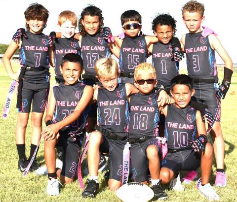 9U FLAG FOOTBALL – Levelland 9u flag football team - (back row) #7 Jayson Alcorta; #5 Preston Birdwell; #12 Kulson Salinas; #15 Kai Penner; #1 Ryland Golightly; #3 Kyler Dent; (front row) #23 Luke Reyes; #24 Grayson Van Gilder; #18 Luke Lopez; #10 Rylan Sylva. (Staff photo by Ada Niederhauser)