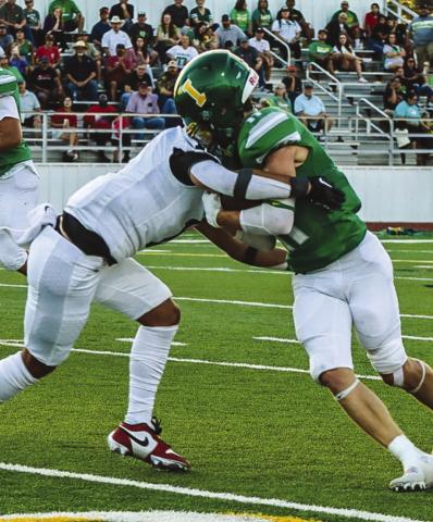 DOWNHILL - Levelland Lobo Isaiah Avendano ran downhill fast on the Idalou wide receiver to stop him from getting any more yards in the team’s contest last Friday. (Staff photo by Aalijah Soliz)