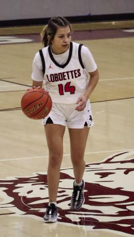 LEADER - Levelland Loboette Kaylee Penner brought the ball up the court for the teams first game of the tournament against the Olton Phillies where the team won 69-20. (Staff photo by Aalijah Soliz)
