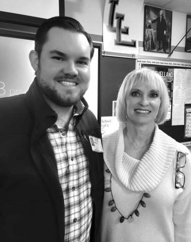 SUCCESSFUL ENTREPRENEUR- Derek Dunn visited Mr. Hill’s LHS Entrepreneur Class on Wednesday to give students ideas about how they can tackle being a successful entrepreneur. Mr. Dunn told students how he started many business before moving on to rental property. In photo Mrs. Stacy Waddill Councelor, who Taught Mr. Dunn English when he attended LHS.( Photo submitted by Cristal isaacks)
