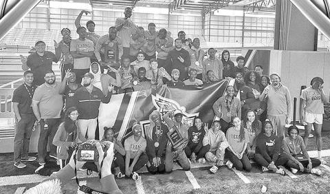 NATIONAL CHAMPS- Battle tested against the country’s top programs throughout the regular season, there is nothing the South Plains College men’s track and field team was not prepared for entering Saturday’s final day of the NJCAA Indoor Track and Field National Championship meet. The South Plains Texans would win their third straight NJCAA Indoor Track and Field National Championship. The Lady Texans placed third overall as a team. (Photo Courtesy of Jordan Irvine)