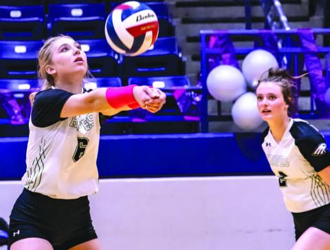ROLLING - Ropes Lady Eagle Stratton Schertz set her teammates up during the teams bi-district game against Highland Park where they won 3-0. (Photo courtesy of Donovan Martin)