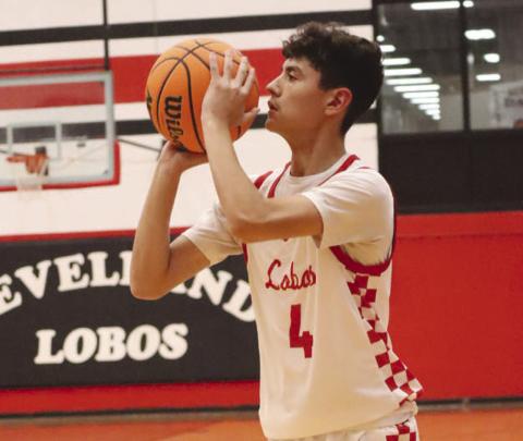 SPLASH - Levelland Lobo Anthony Gonzalez shot the ball during the teams dominant win against the Dimmitt Bobcats this past Tuesday. (Staff photo by Aalijah Soliz)