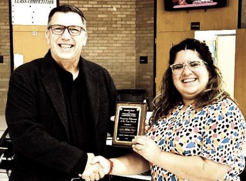 PRESERVICE TEACHER of the YEAR - Lubbock Christian University Asst. Prof. Jerry Jerabek made a special visit to LHS to recognize Lillan Jimenez, LISD English teacher, as the 2026 EDICUT Preservice Teacher of the Year. Jerabek surprised Ms. Jimenez in front of her colleagues and presented her with a plaque honoring this outstanding achievement.