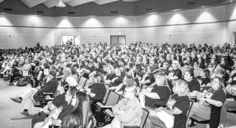 TEACHERS BACK TO SCHOOL MEETING - The Levelland ISD faculty had their annual Back-to-School meeting Monday at the Levelland Middle School. Door prizes were handed out and a video from students wishing faculty great year was shown . (Photo courtesy of Emily Campos)