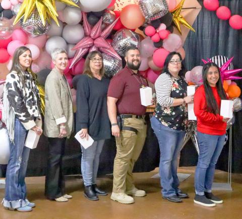 YEARS OF SERVICE - Hockley County held their employee recognition banquet Thursday afternoon at the Mallet Event Center and Arena. Employees with the county were recognized for their five, 10, 15 or 20 years of service following the lunch portion of the event. Pictured are the individuals who received their five-years of service award. Pictured from right to left are Tracie Evans, Jennifer Palermo, Pam Kiser, Leslie Lehmann and Kristen Garza. (Staff photo by Myra Guerrero)