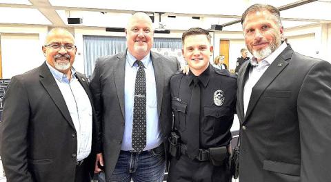 Logan Bartlett is a 2026 graduate of South Plains College’s Law Enforcement Academy. Shown are (left to right) SPC Technical Education Dean Albert Garcia, Law Enforcement Instructor Shawn Wilson, Bartlett and SPC Professional Services and Energy Department Chair Kenny Burns. (photo courtesy of South Plains College)