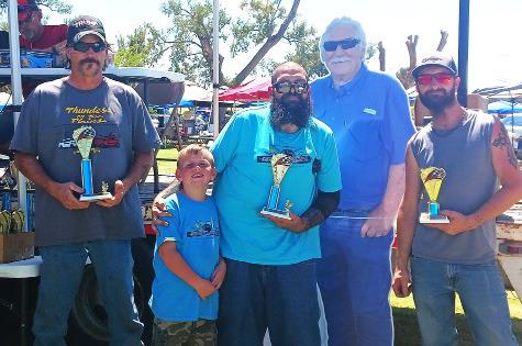 PROJECT IN PROGRESS – First place went to Richard Thyfault for a blue 1957 Ford Skyliner; Jimmy Michell was awarded second place for a white 2022 Toyota Camry; and Cody Britton received third place with a blue and white 1975 Chevy K10. (Staff photo)