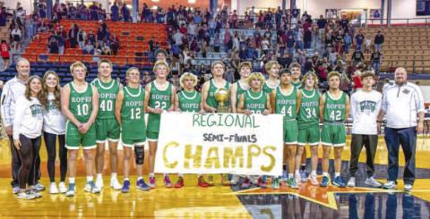 REGIONAL SEMI-FINAL CHAMPS - The Ropes Eagles took on the Abernathy Antelopes at the SPC Texan Dome where they won 65-54, as the away team. The Eagles took on the Reagan County Owls this past Friday night at Lamesa High School for the Regional Finals round of playoffs. (Staff photo by Aalijah Soliz)