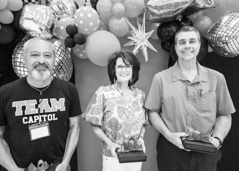 35 YEARS OF SERVICE - Levelland ISD held their employee banquet last week with several awards being given. These individuals were recognized for their 35 Years of Service (from right to left): Junior Gonzalez, Cristal Isaacks, Sid Gerber. (Photo courtesy of Cristal Isaacks)