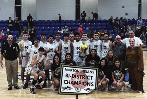 BI-DISTRICT CHAMPS - The Morton Indians took on the Grady Wildcats this past Tuesday night in Tahoka for their first round of the UIL basketball playoffs where they won 54-47. The Indians played against the Lorenzo Hornets for their area matchup in playoffs with the time and place TBD this past Friday. (Photo courtesy of Morton ISD)