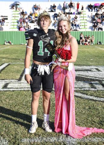 HOMECOMING KING &amp; QUEEN – Seniors Radley Partington and Rylee Taylor are honored as the 2025 Ropes Homecoming King and Queen in the pregame ceremony of the football game this past Friday night. (Staff photo by Jentezen Smith)