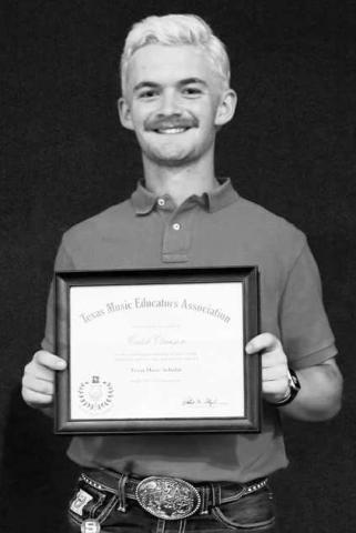 STATEWIDE MUSIC AWARDCaleb Clausen was honored as a Texas Music Scholar last week at the Sundown ISD spring concert. Caleb was nominated for this award by his band director, Justin Mauldin. (Submitted photo)