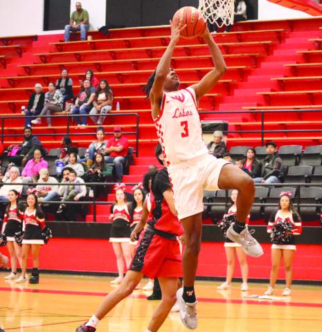 Levelland Lobo Eryk Jones went for the dunk during the teams contest against the Brownfield Cubs this past week. (Staff photo by Aalijah Soliz)