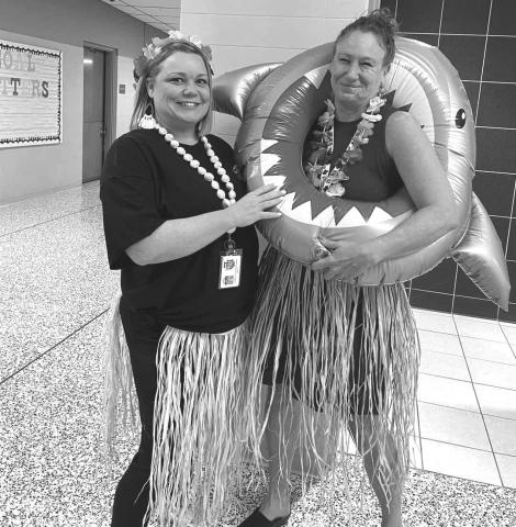 BIG SPLASH- Levelland ISD educators were seen all over their multiple campuses making a big splash last Friday. Starting off the football season last week, LISD staff and students held a Hawaii Day where everyone dressed in their best Hawaiian attire.(Photo courtesy of Crystal Isaacks)
