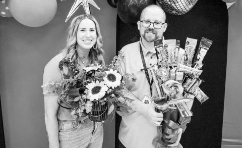 ELEMENTARY & SECONDARY TEACHER OF THE YEAR - These educators will go on to ESC17 to compete for Region 17 Teacher of the Year and could go further to be State Teacher of the Year. Levelland ISD held their employee banquet last week with several awards being given. The secondary teacher of the year award was given to Sarah Gomez (South) and Andrew Barnett (LMS). (Photo courtesy of Cristal Isaacks)